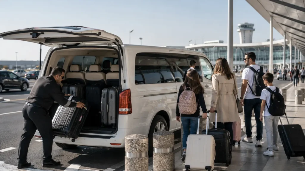 מונית 8 מקומות לנתב"ג עם נוסעים ומזוודות