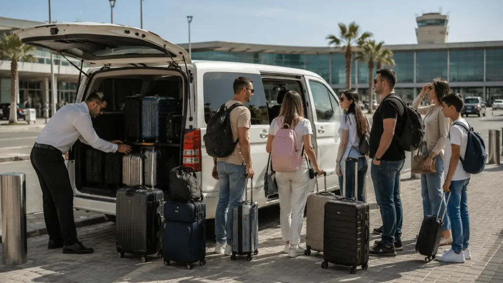 מונית 7 מקומות עם מזוודות לנסיעה לנתב"ג